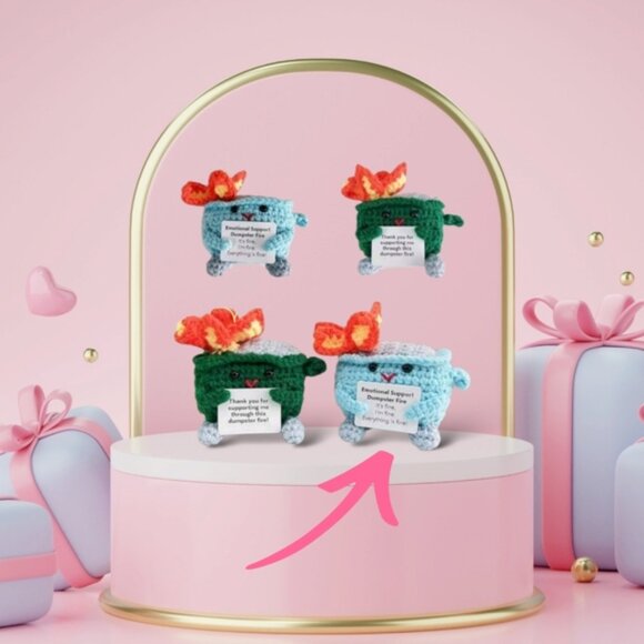 1pc Handmade Crochet Emotional Support Trash Can (blue) - Picture 5 of 5